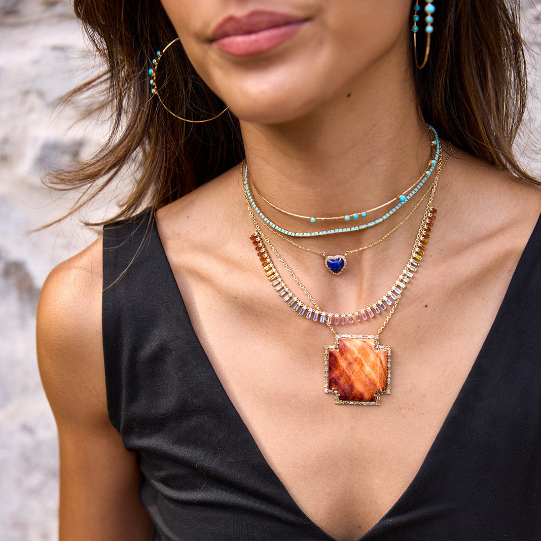 14k Rainbow Sapphire and Diamond Dangle Necklace