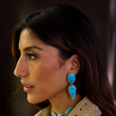 14k Kingman Turquoise Double Drop Earrings