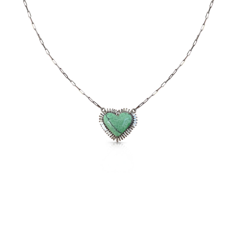 Silver Diamond Turquoise Heart Necklace 1
