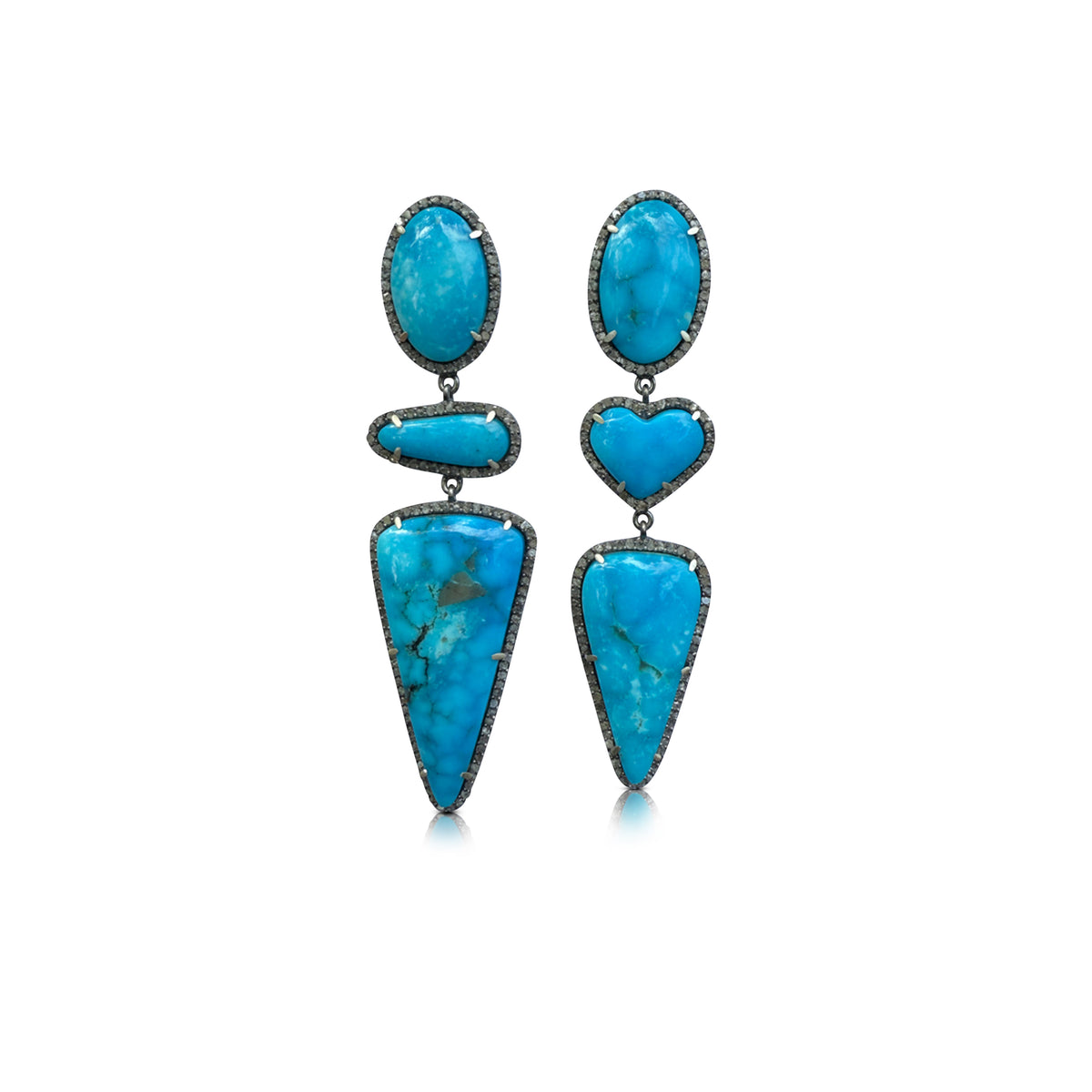 Kingman Turquoise Mixed Heart Triple Drop Earrings