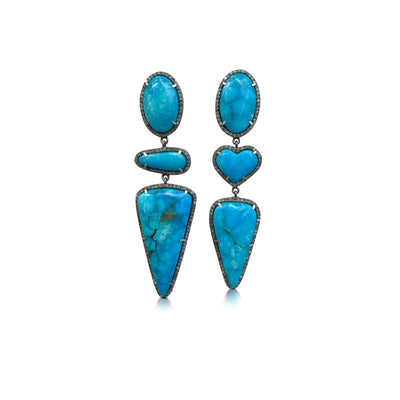 Kingman Turquoise Mixed Heart Triple Drop Earrings