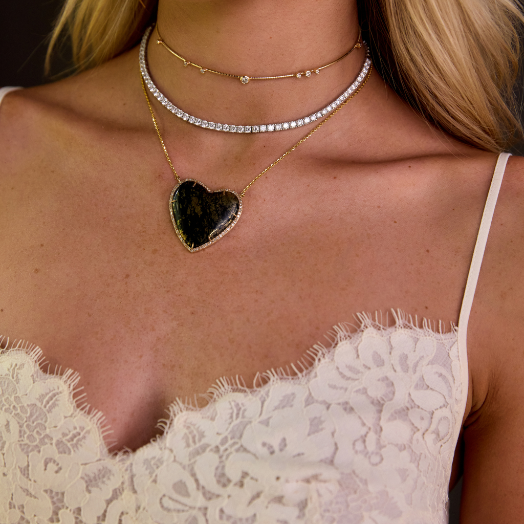 14k Small Black Baguette Heart Necklace