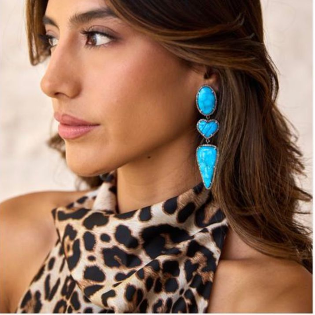 Kingman Turquoise Mixed Heart Triple Drop Earrings