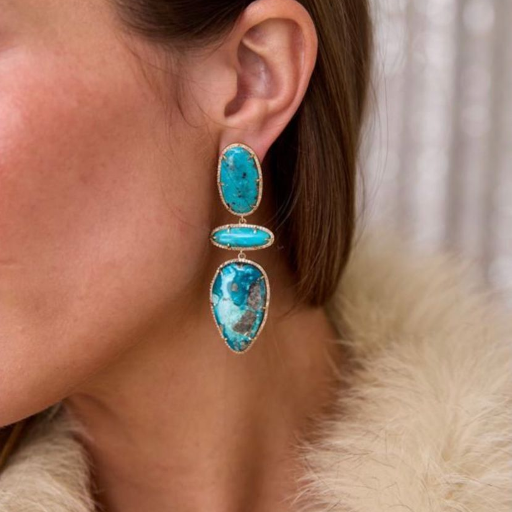 14k Turquoise Triple Drop Earrings