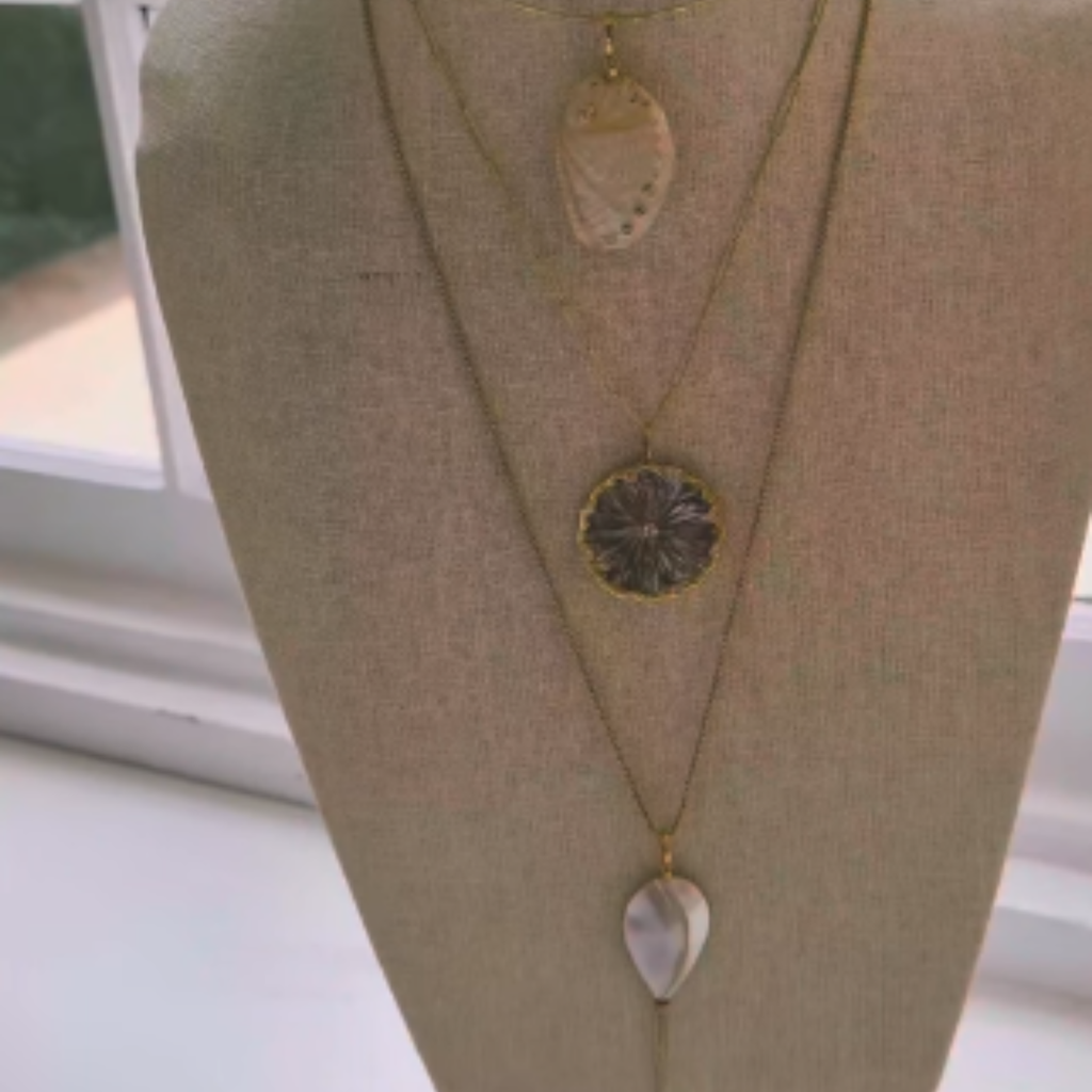 14k Grey Mother of Pearl Daisy Pendant