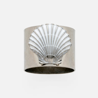 Painted shell napkin rings,  white, set of two