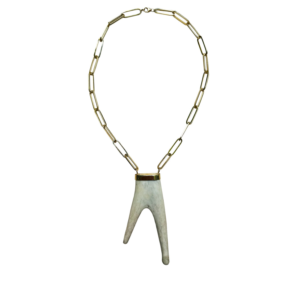 14k Large Paperclip Antler Necklace
