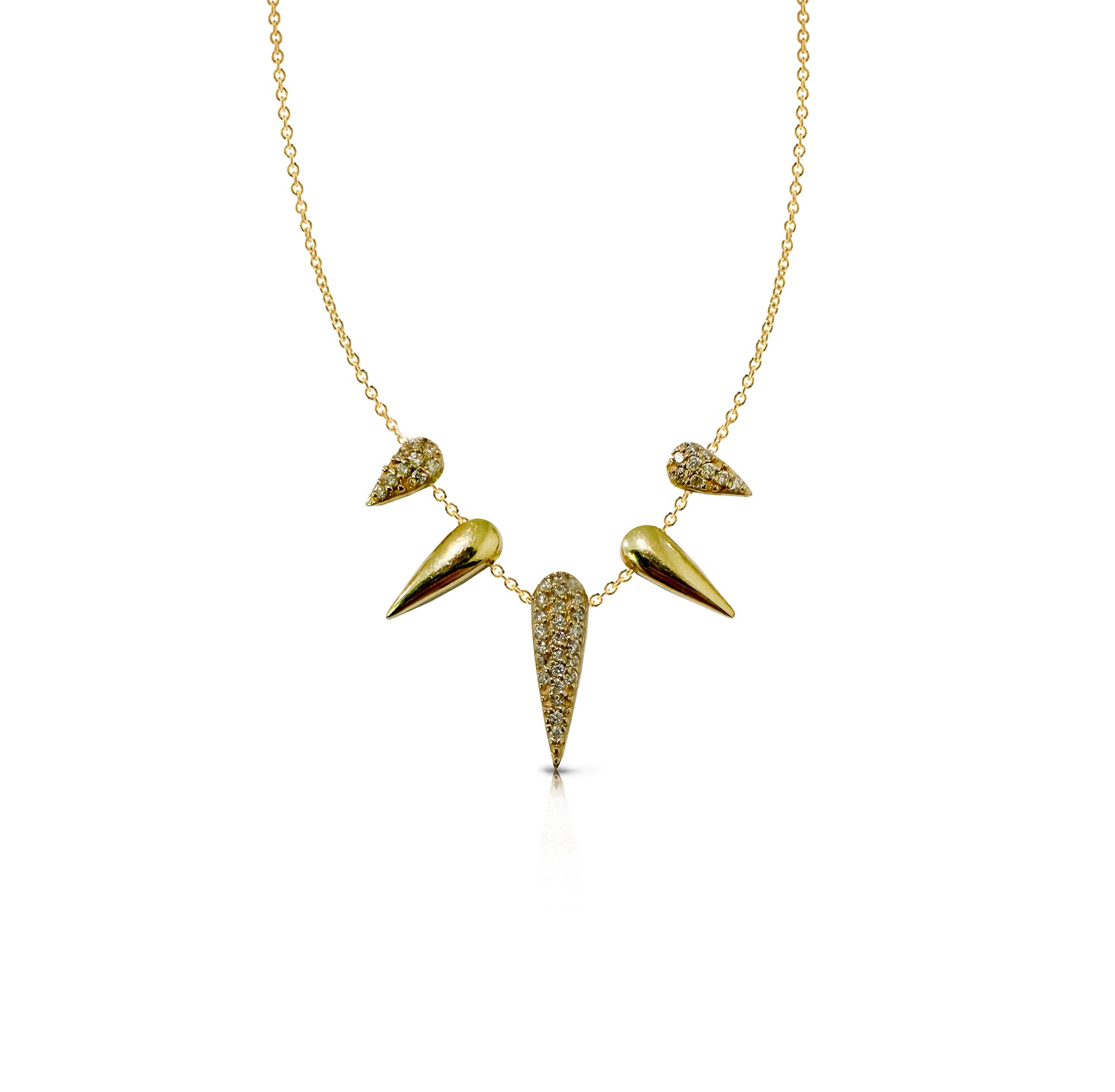 14k Gold and Pave Diamond 5 Bear Claw Necklace