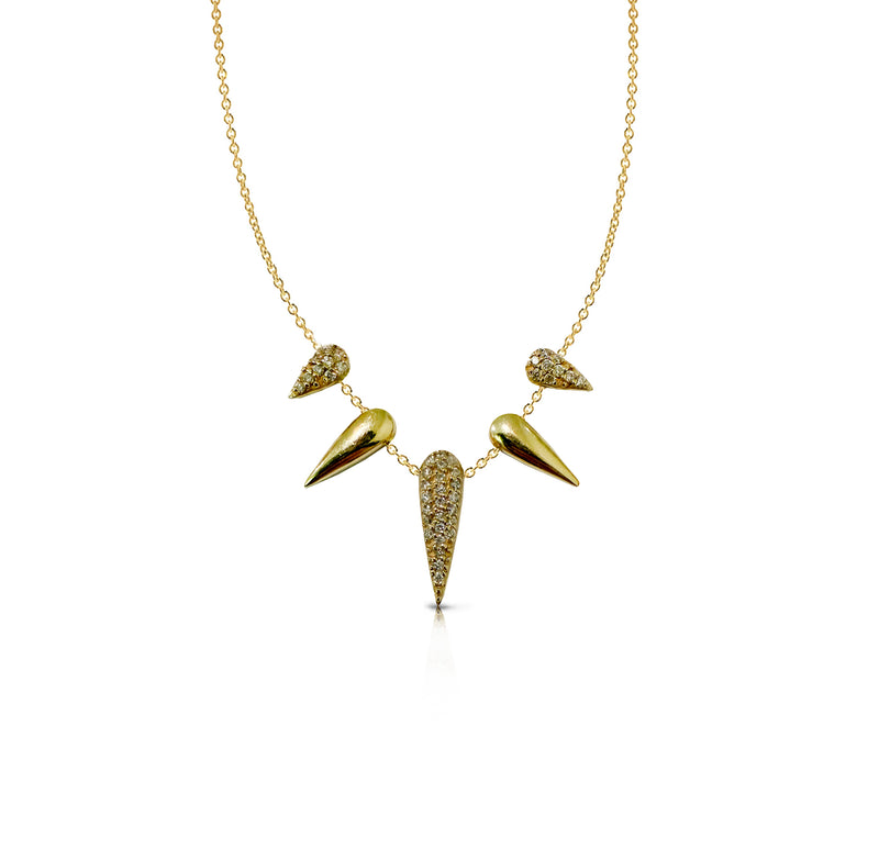 14k Gold and Pave Diamond 5 Bear Claw Necklace