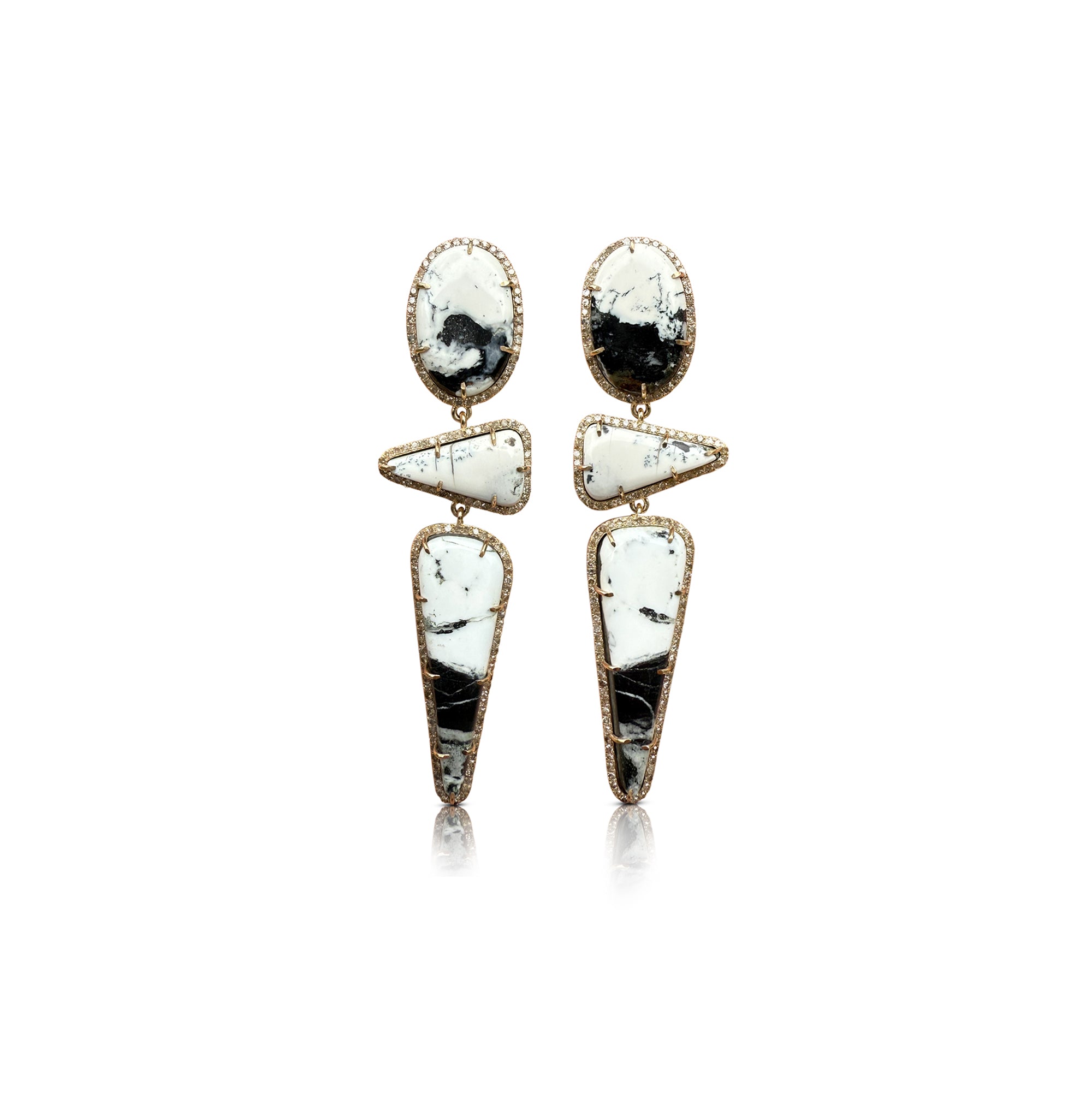 14k White Buffalo Triple Drop Earrings