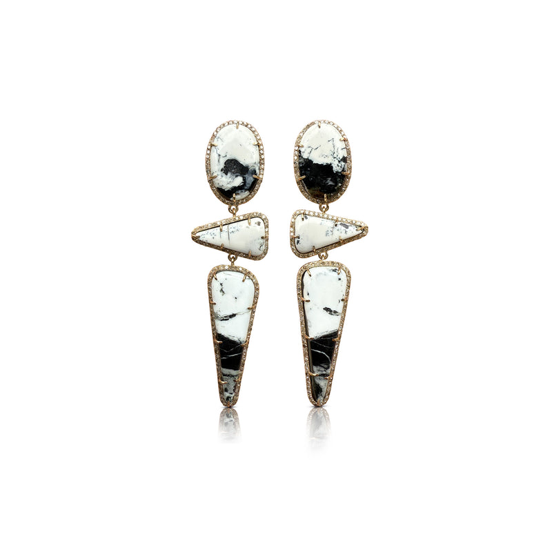 14k White Buffalo Triple Drop Earrings