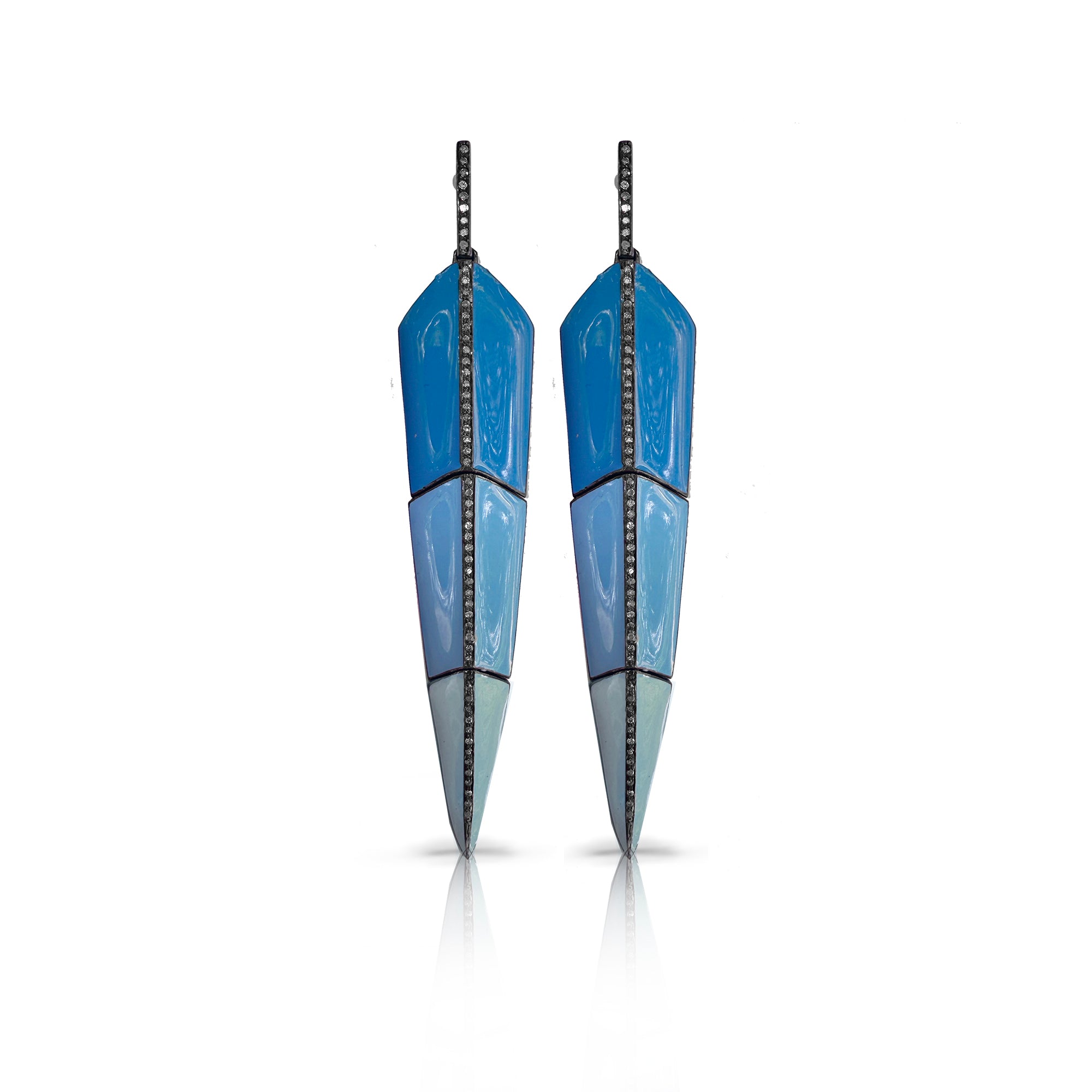 Large Blue Ombre Enamel Feather Earrings