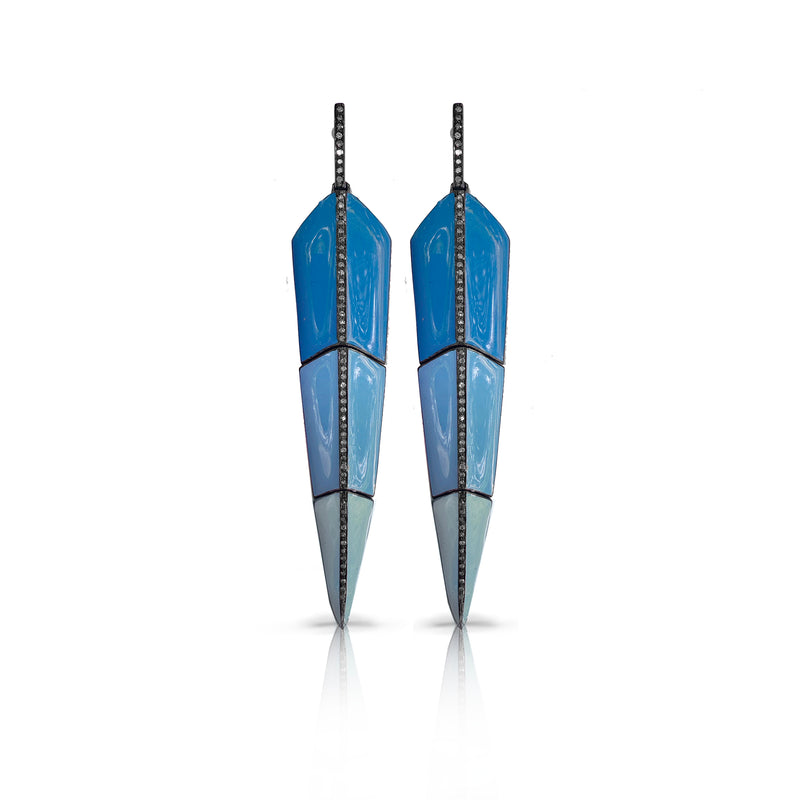 Large Blue Ombre Enamel Feather Earrings