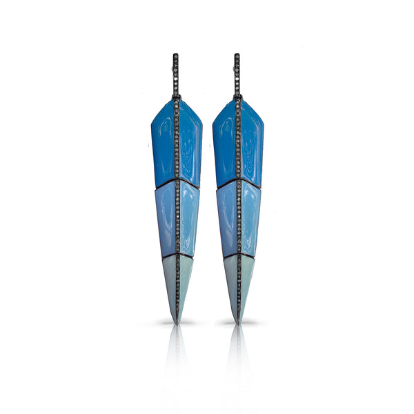 Large Blue Ombre Enamel Feather Earrings