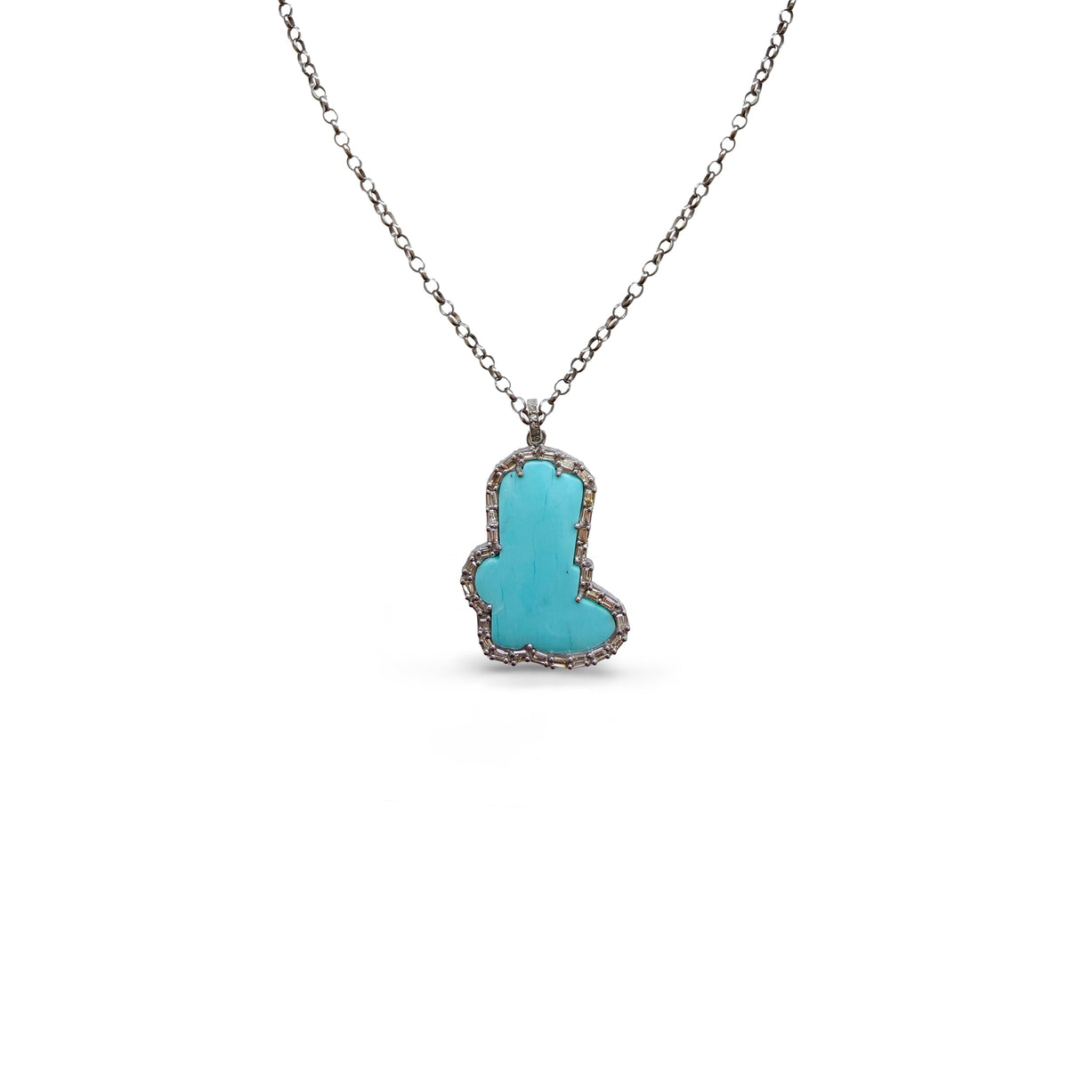 Silver Turquoise Boot Necklace