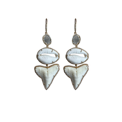 14k Sliced Diamond Cowrie Sharks Teeth Earrings