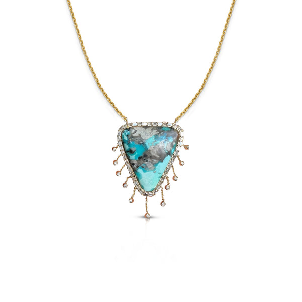 14k Turquoise Diamond Dangle Shield Necklace