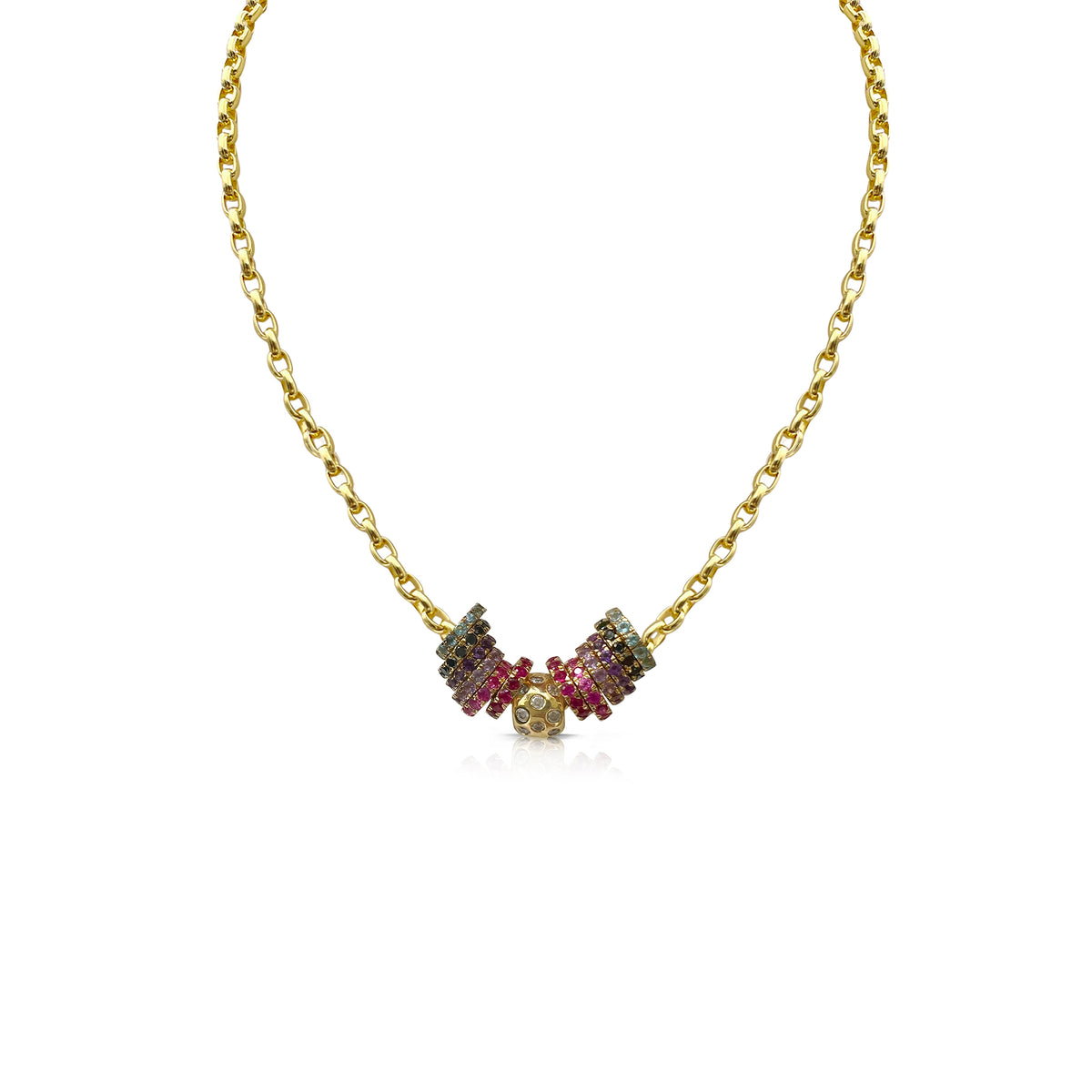 14k Diamond Rondel Charm Rolo Necklace