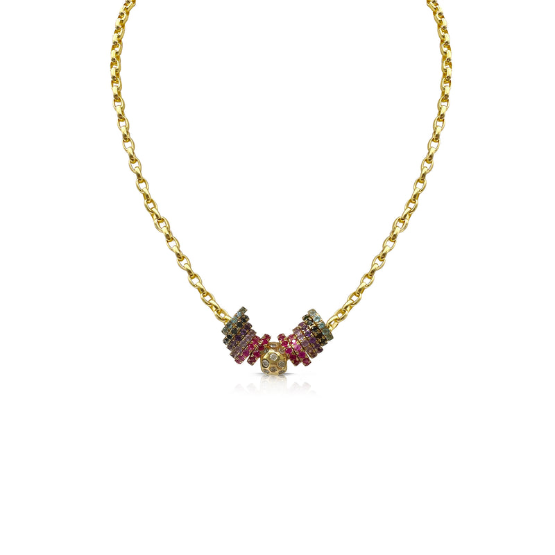14k Diamond Rondel Charm Rolo Necklace