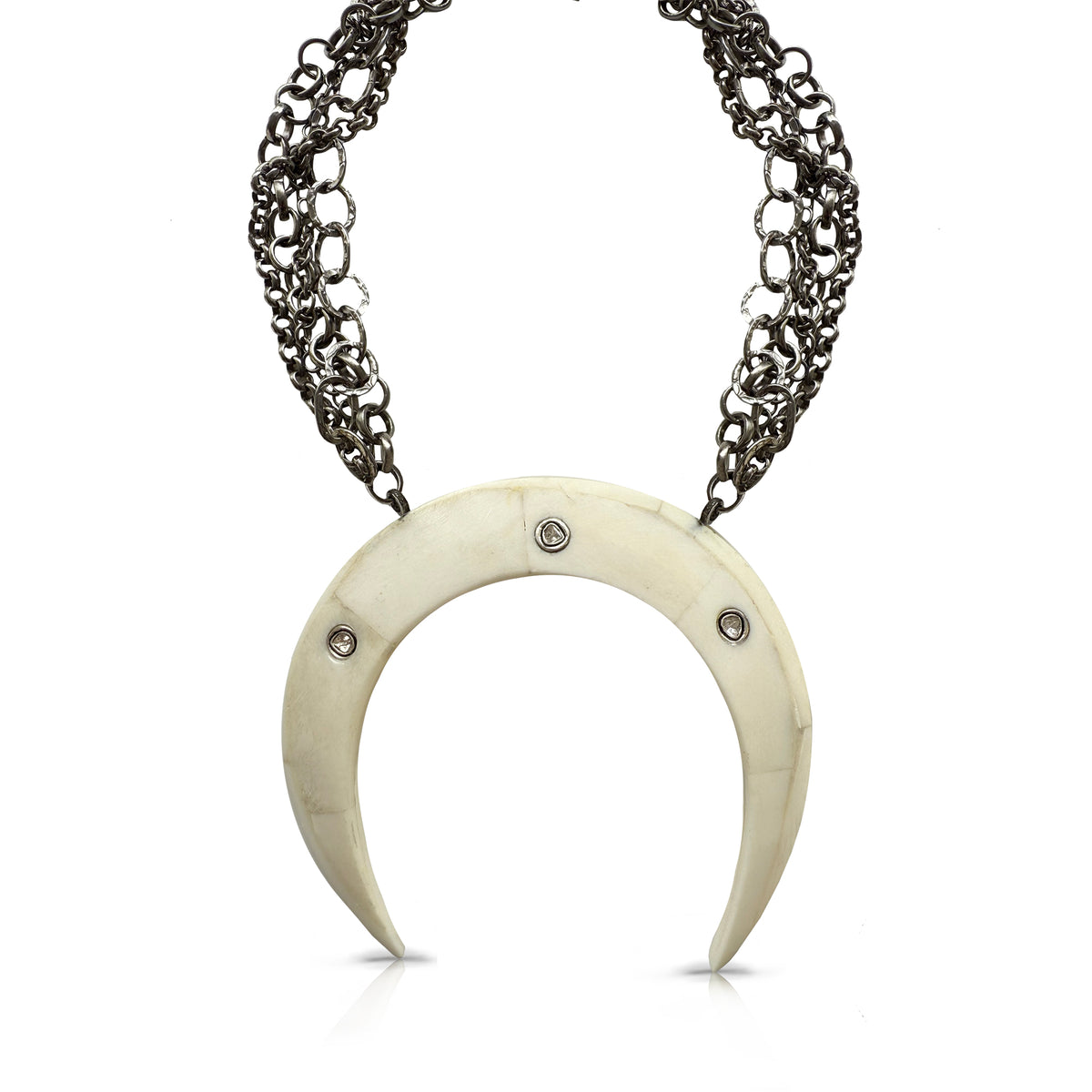 Double Tusk Pendant Mixed Chain Necklace