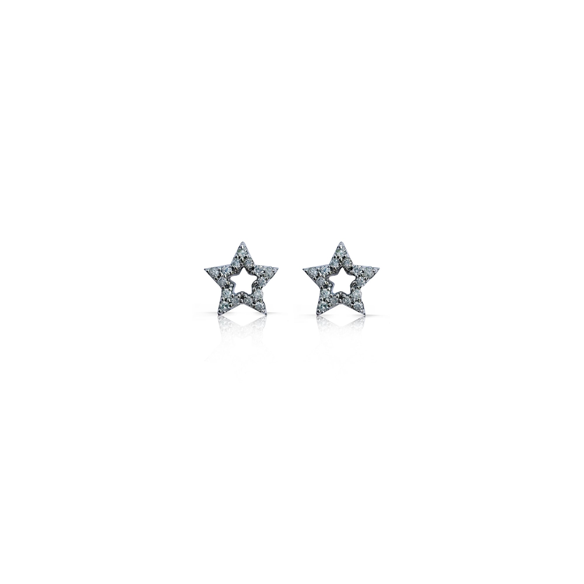 14k White Gold Diamond Star Stud Earrings
