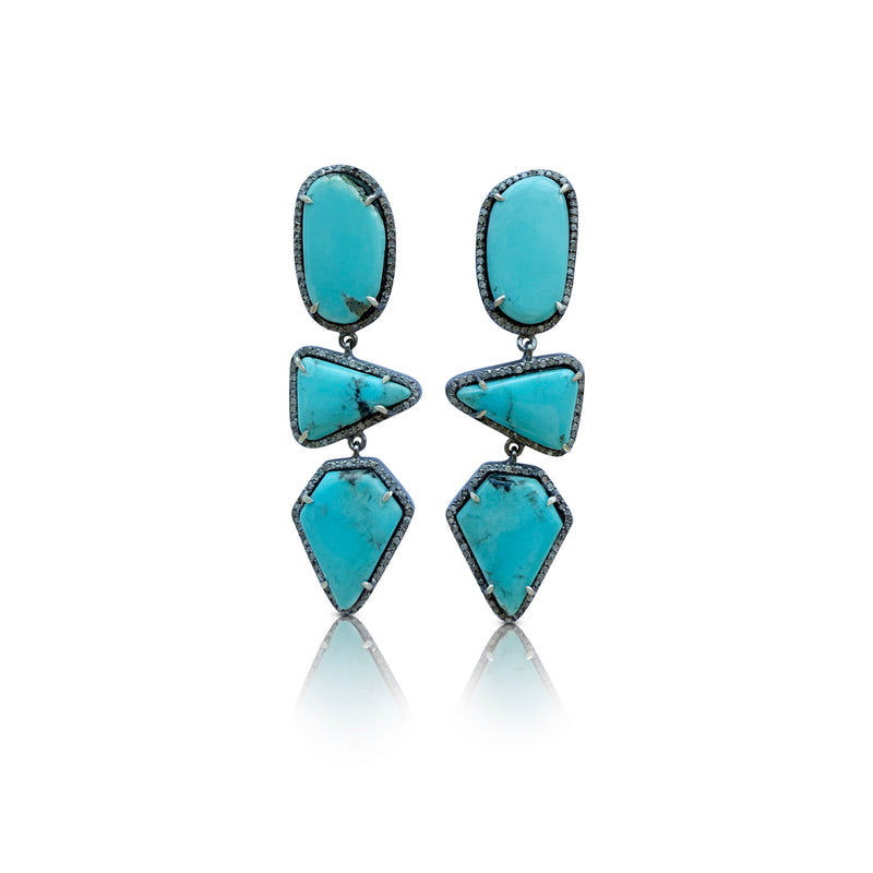 Glacier Blue Turquoise Triple Drop Earrings