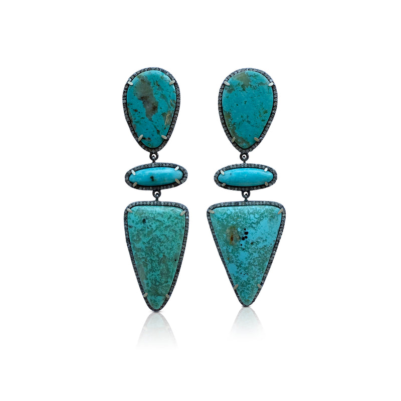 Kingman Turquoise Triple Drop Earrings 2