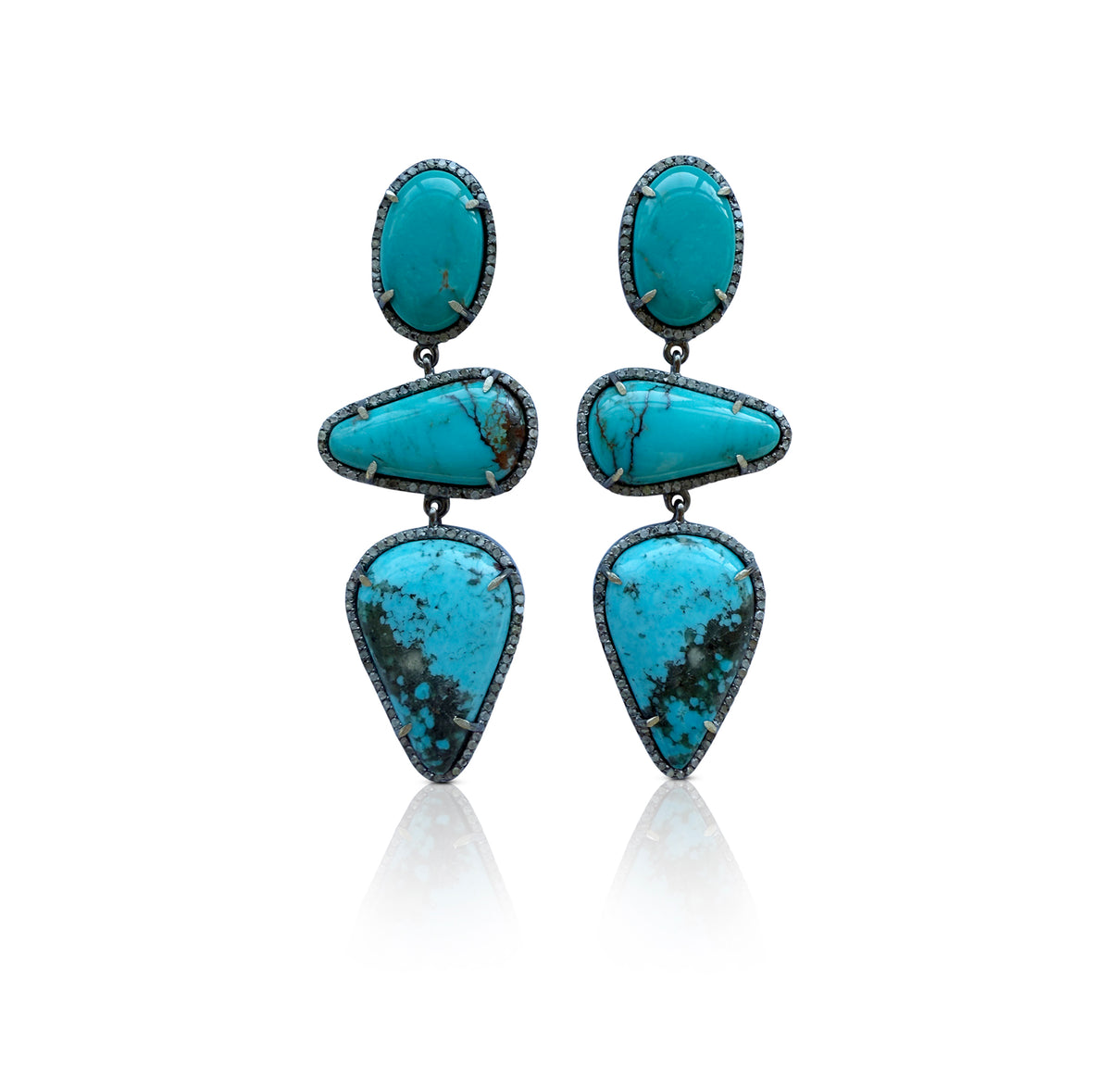 Kingman Turquoise Triple Drop Earrings 3