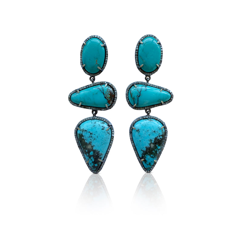 Kingman Turquoise Triple Drop Earrings 3