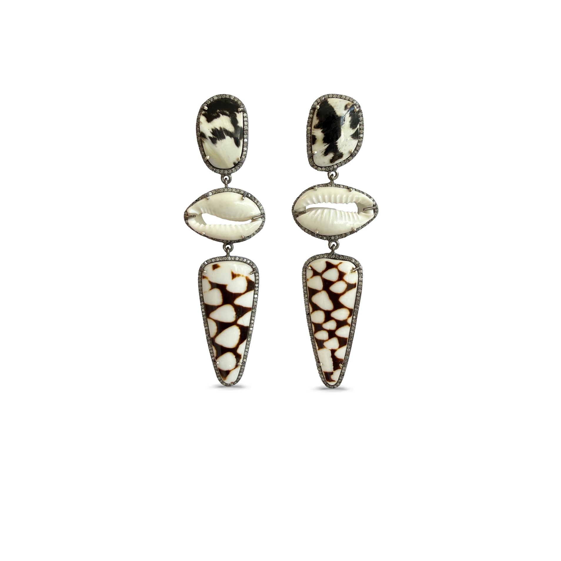 Multi Shell + Cowrie Triple Drop Earrings