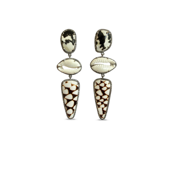 Multi Shell + Cowrie Triple Drop Earrings