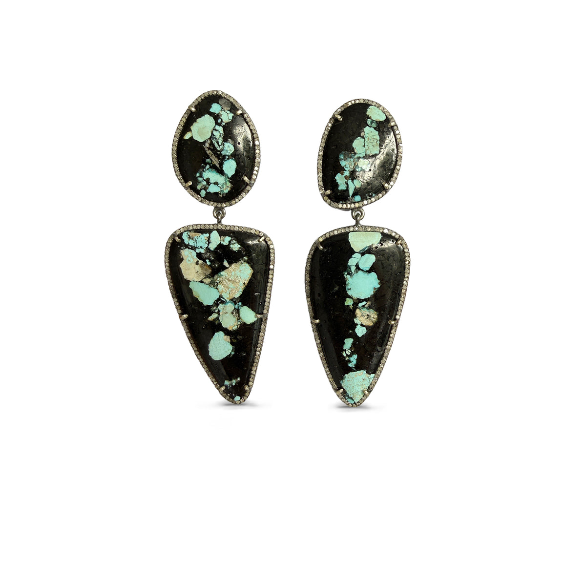 Shungite Turquoise Double Drop Earrings