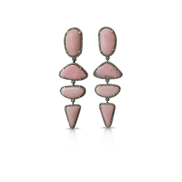 Pink Peruvian Opal Quadri Drop Earrings