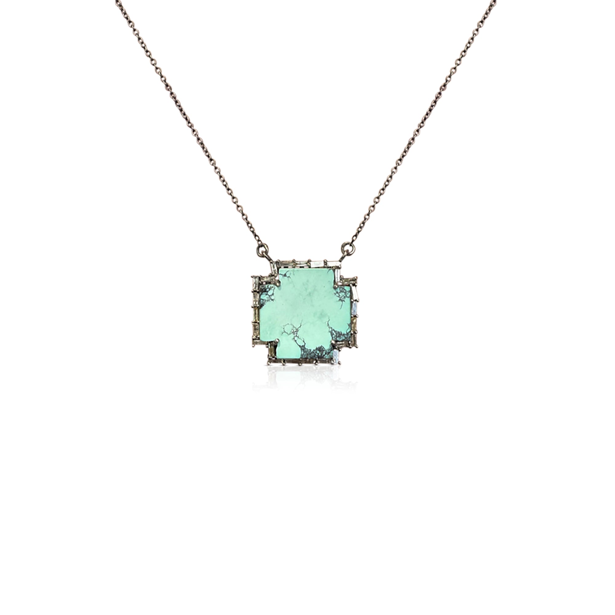 Mini Silver Turquoise Cross Baguette Necklace
