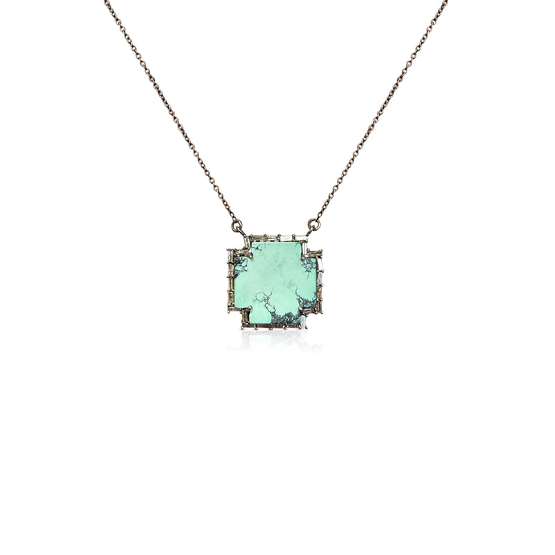 Mini Silver Turquoise Cross Baguette Necklace