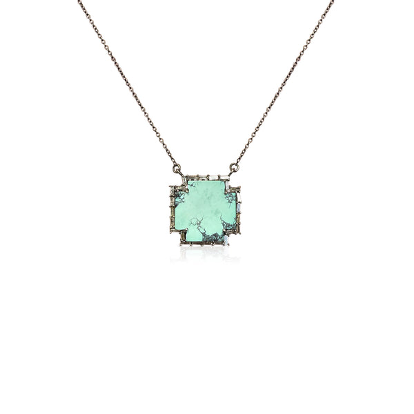 Mini Silver Turquoise Cross Baguette Necklace