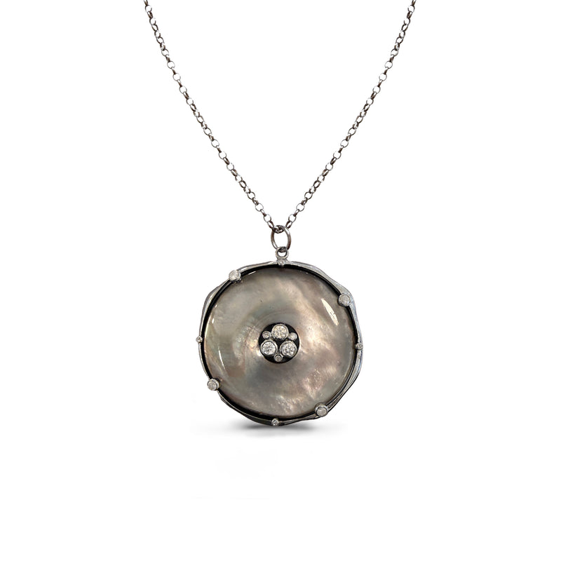 MOP + Scattered Diamond Large Grey Donut Necklace