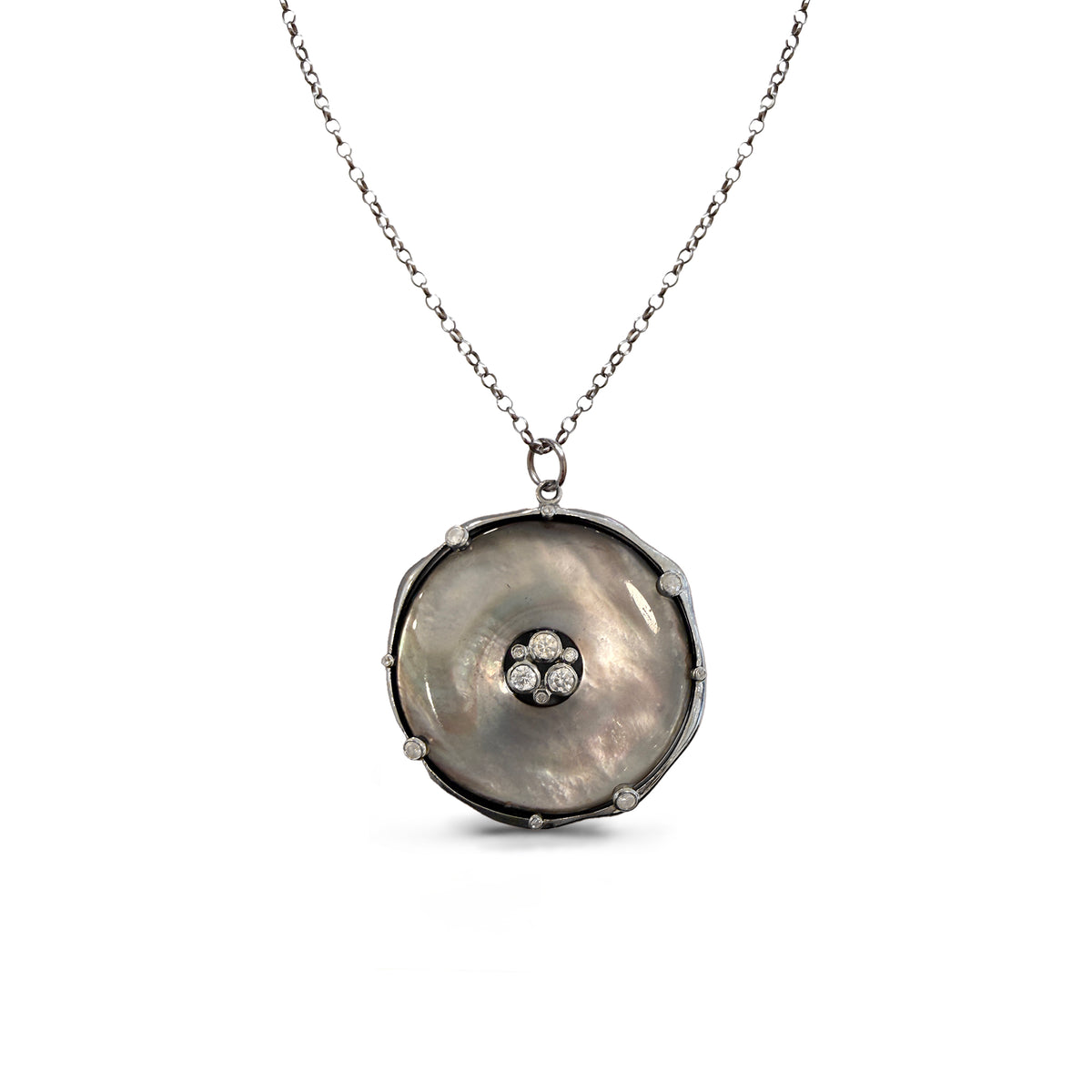 MOP + Scattered Diamond Large Grey Donut Necklace