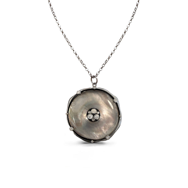 MOP + Scattered Diamond Large Grey Donut Necklace