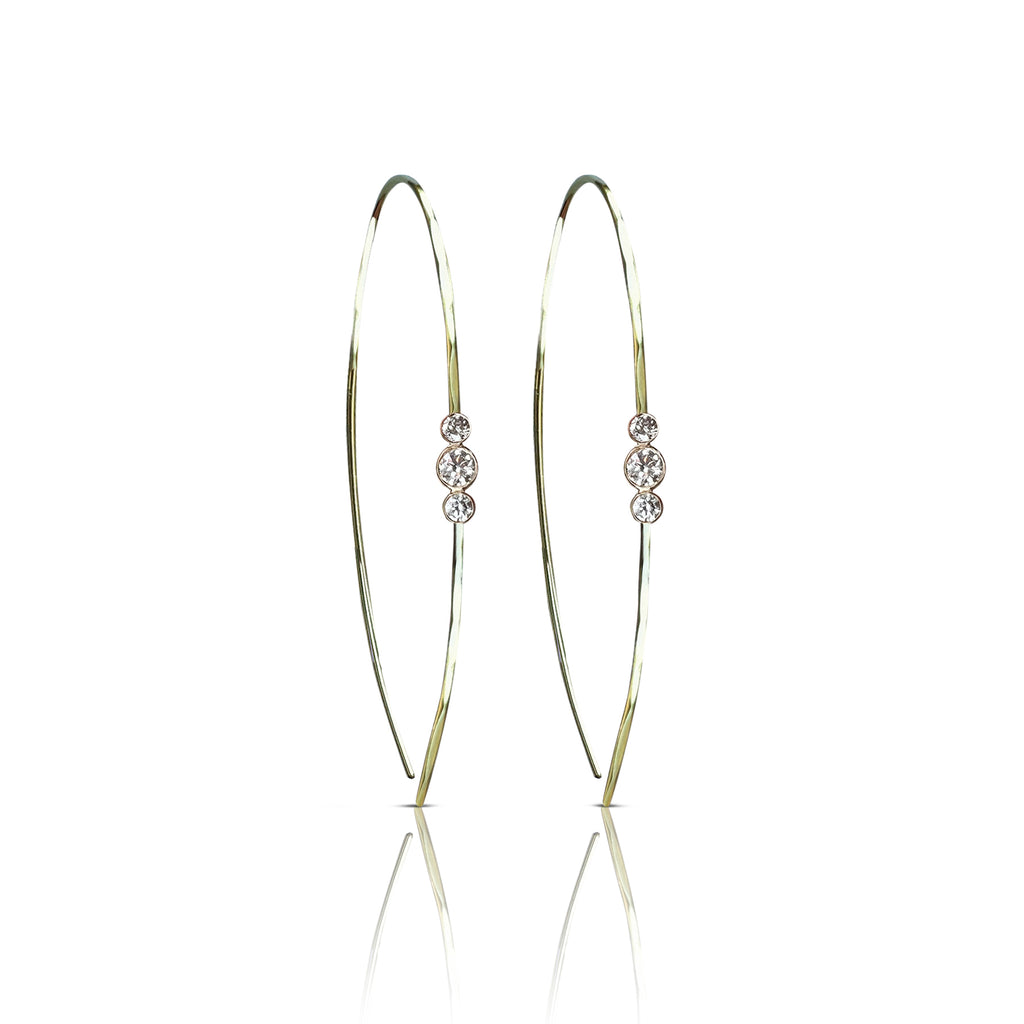 14k Hammered 3 Diamond Earrings