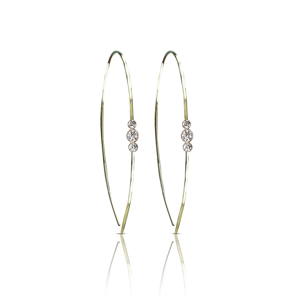 14k Hammered 3 Diamond Earrings