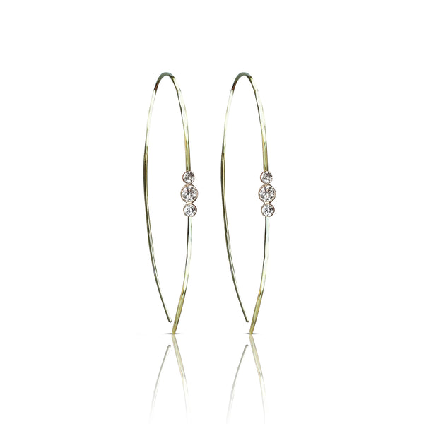 14k Hammered 3 Diamond Earrings