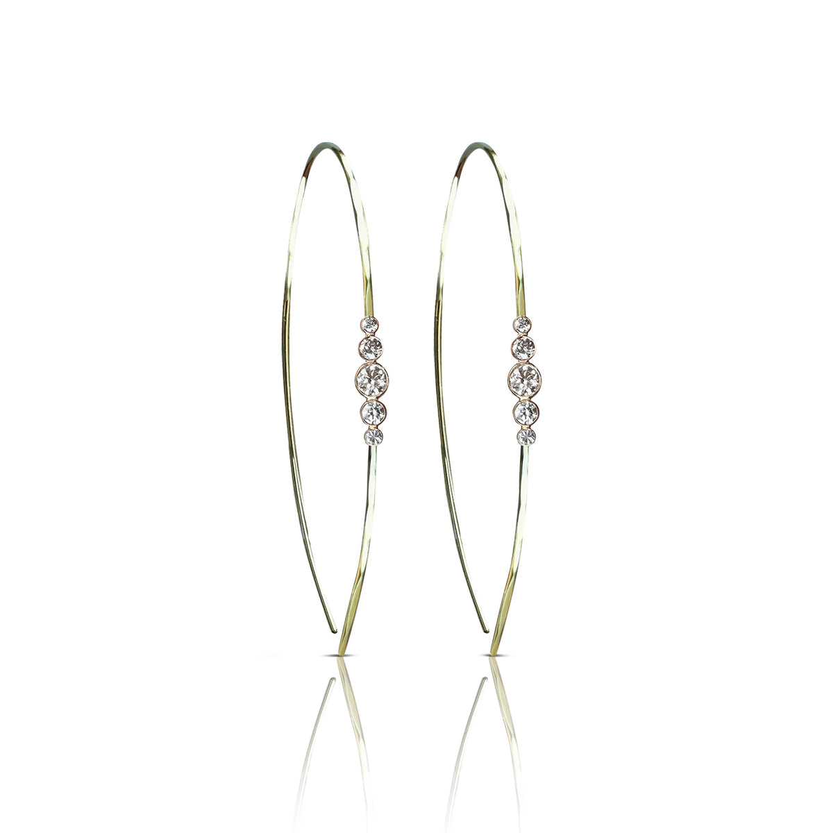 14k Hammered 5 Diamond Earrings