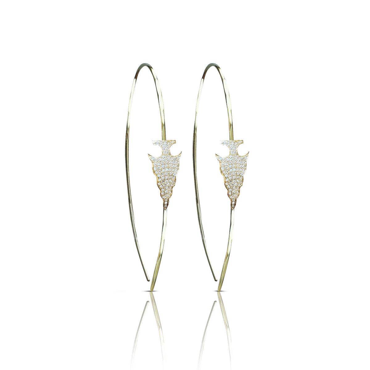 14k and Diamond Arrowhead Hammered Diamond Earrings