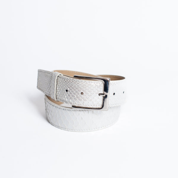 Full Skin Belt, NEW Silver Metallic Python