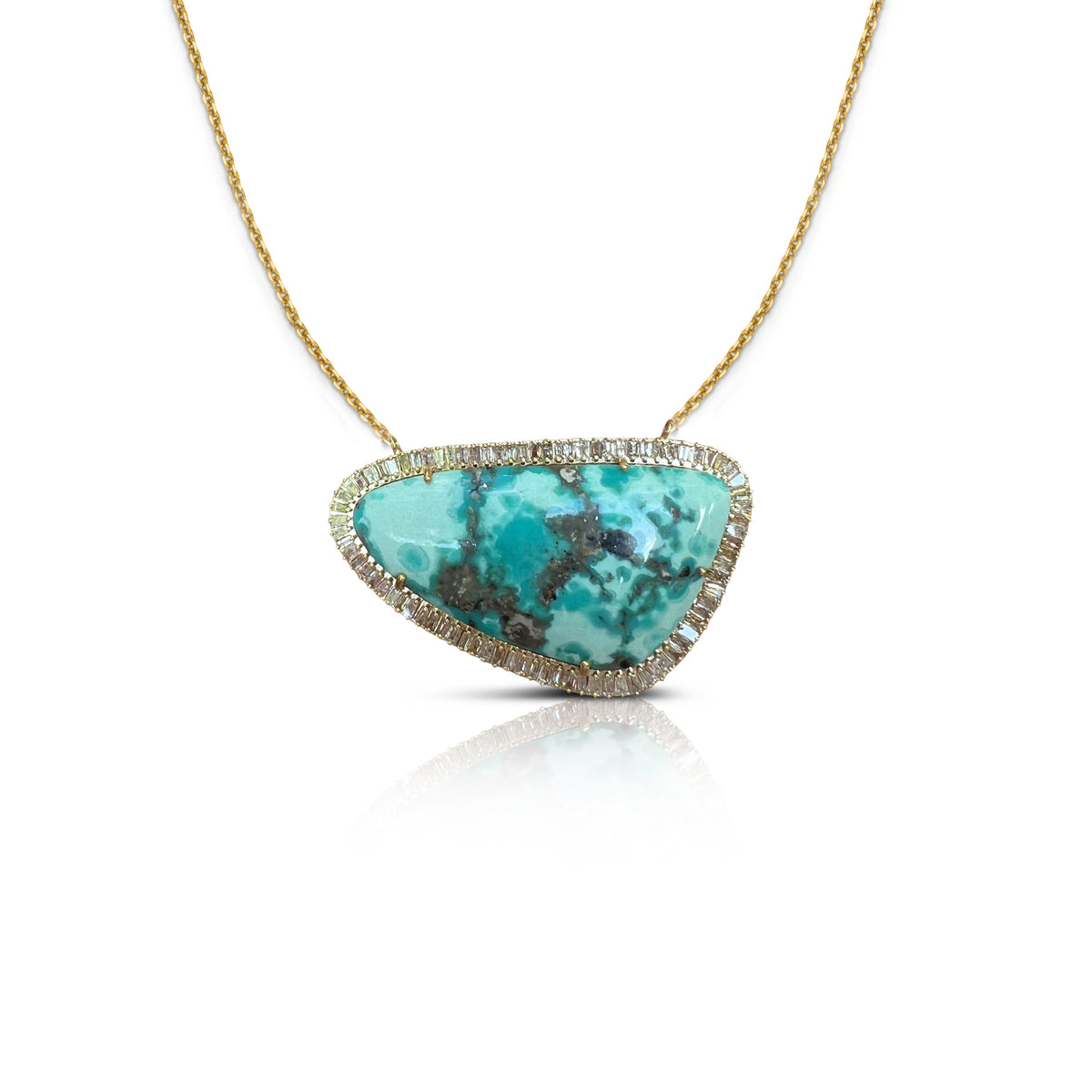 14k Irregular Turquoise Baguette Necklace