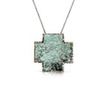 Large Silver Turquoise Baguette Cross Necklace