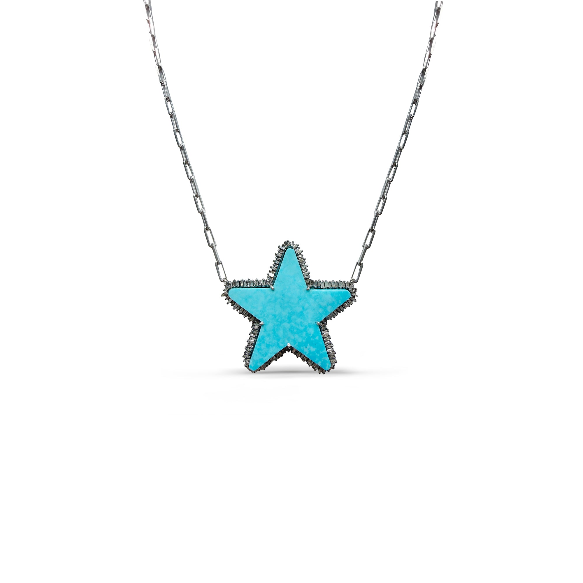 Large Silver Turquoise Star Necklace