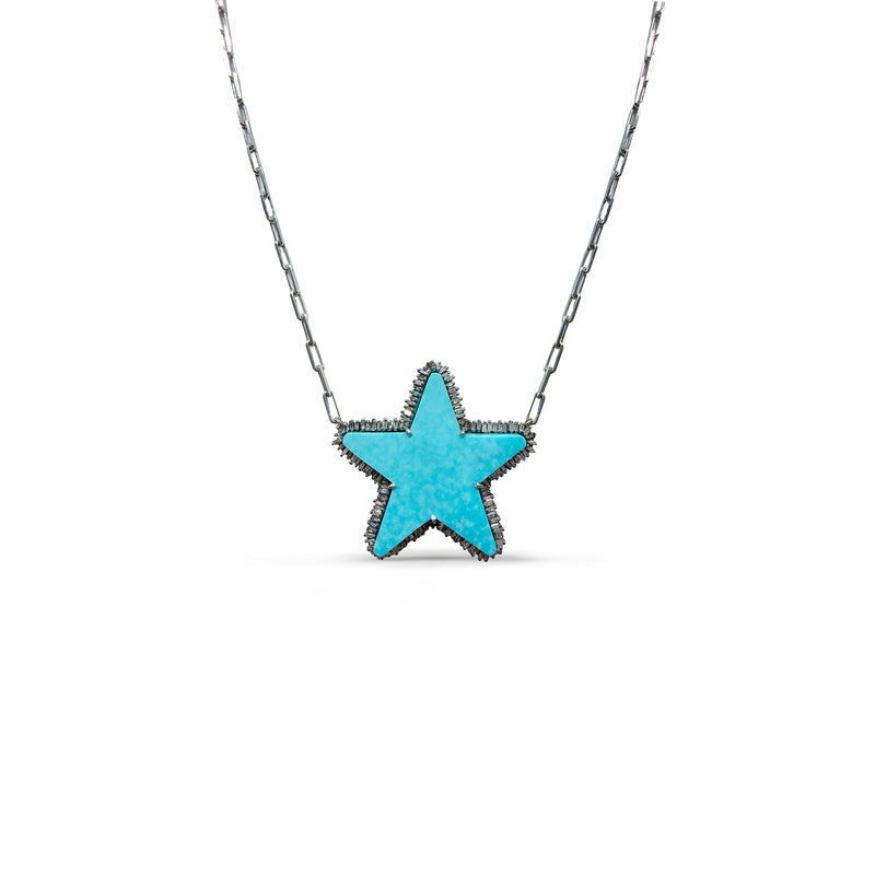 Large Silver Turquoise Star Necklace