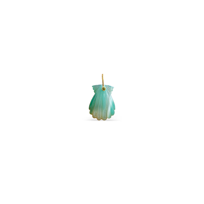 14k Green Laguna Agate Carved Shell Charm